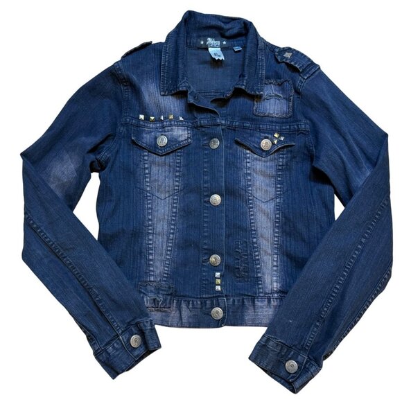 Y2K Avril Lavigne Abbey Dawn Denim Studded Jacket With Button Closure Size L - Picture 1 of 10